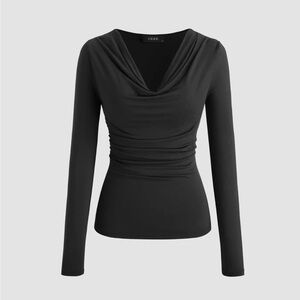 Cider Cowl Neck Solid Long Sleeve Top in Black - size S/4